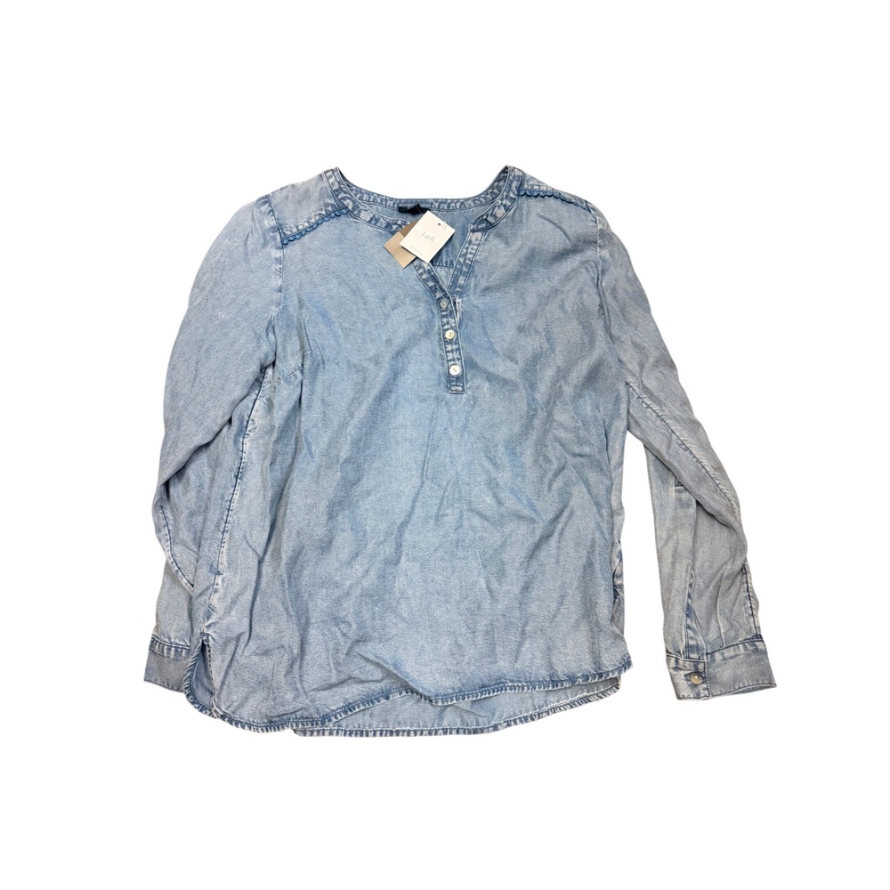 J. Jill Denim‎ Tencel Henley Tunic Top Light Wash Blue Long Sleeve NWT XS